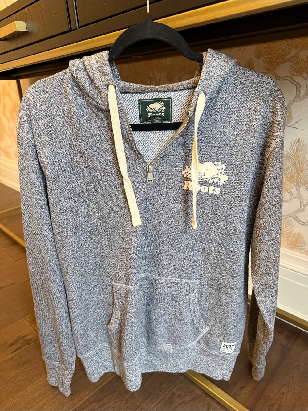 Roots Salt & Pepper Half-Zip Hoodie with Cream Drawstrings